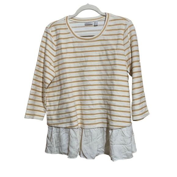 LOGO By Lori Goldstein Size Medium Multicolor Stripe Layered Flutter Hem Blouse - Picture 1 of 7